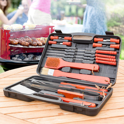 Maletín de accesorios para barbacoa 18 piezas con espátula pinzas pinchos y cepillo — Dando la Brasa